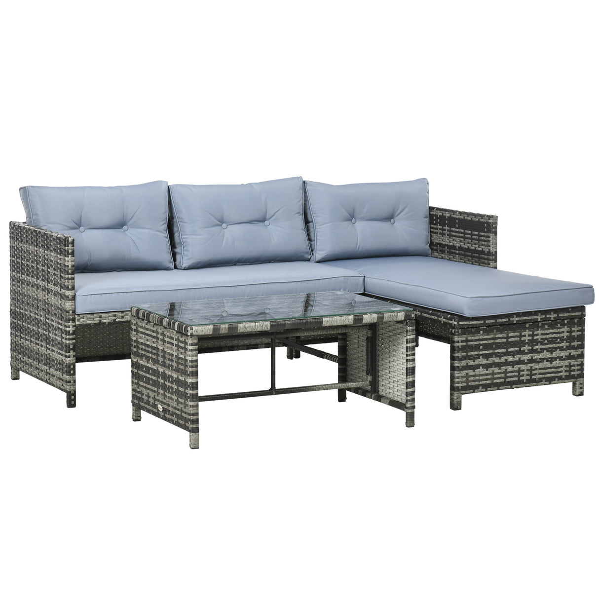 easycomfort easycomfort salotto da giardino con divanetto chaise longue e tavolino in rattan pe con cuscini grigio