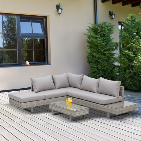easycomfort easycomfort salotto da giardino con divano e tavolino in pe rattan grigio