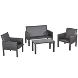 easycomfort salotto da giardino con divanetti e tavolino in rattan pe set 4 pezzi grigio