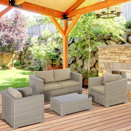 easycomfort set mobili da giardino 4 pezzi in rattan pe salotto da esterno con 1 divano 2 poltrone 1 tavolino e cuscini rimovibili e lavabili kaki e beige