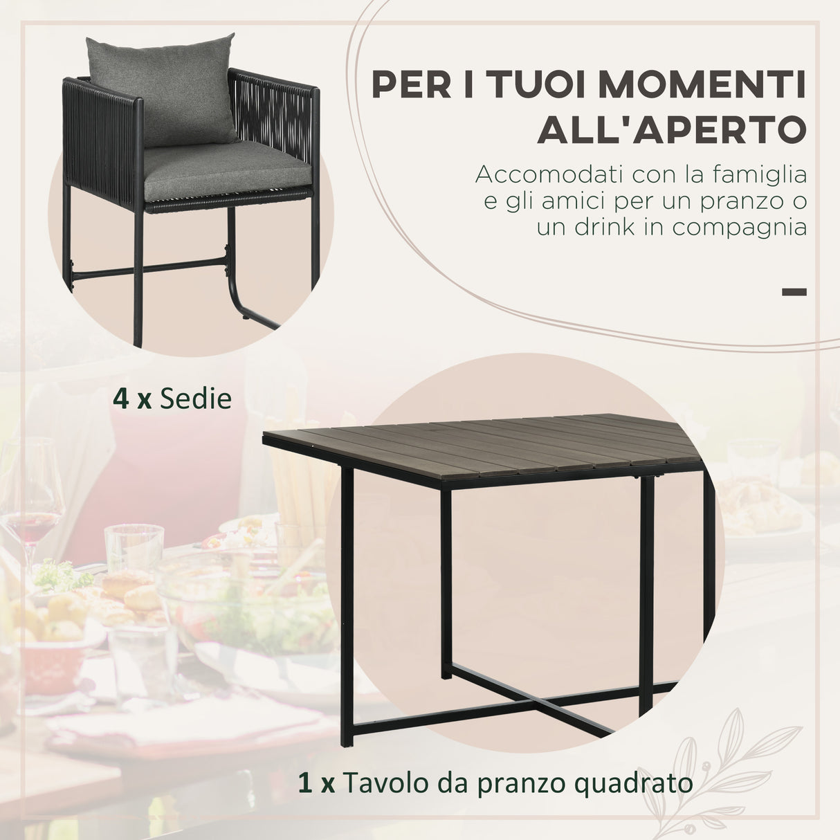 easycomfort easycomfort set da giardino 5 pezzi in rattan pe e acciaio 4 sedie da esterno con cuscini e tavolo rettangolare