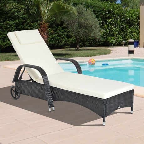 easycomfort easycomfort lettino sdraio reclinabile in pe rattan con materassino imbottito e ruote nero