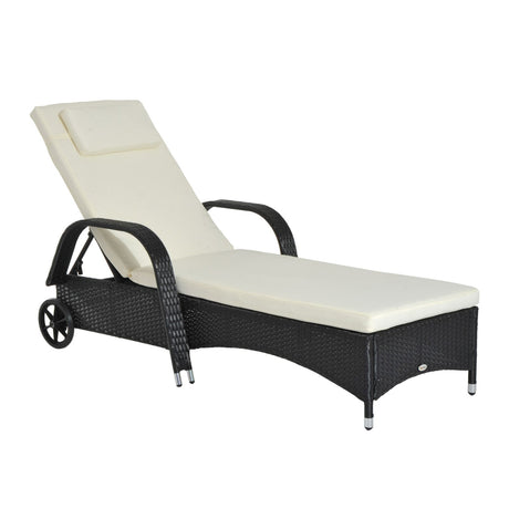 easycomfort easycomfort lettino sdraio reclinabile in pe rattan con materassino imbottito e ruote nero