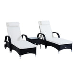 easycomfort easycomfort set mobili da giardino 2 sedie a sdraio e tavolino 3pz lettino prendisole rotelle reclinabile rattan nero