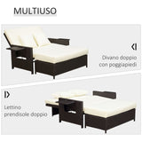 easycomfort easycomfort divanetto da giardino con panca poggiapiedi in rattan pe marrone