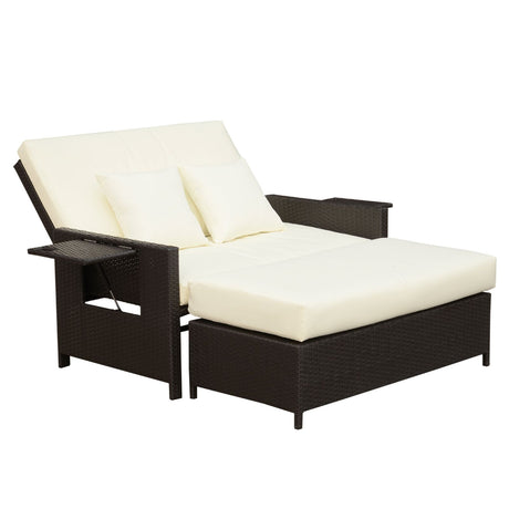 easycomfort easycomfort divanetto da giardino con panca poggiapiedi in rattan pe marrone