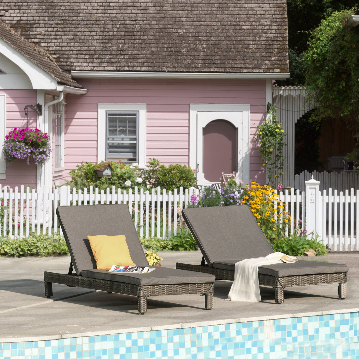 easycomfort easycomfort set 2 sdraio da giardino in pe rattan con cuscino imbottito grigio