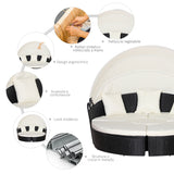 easycomfort easycomfort set 4 pzi divano circolare da giardino mobili componibili rattan nero tettuccio e cuscini beige 180x175x147cm