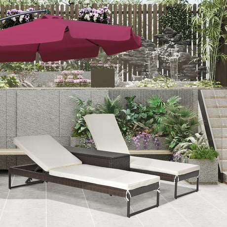 easycomfort easycomfort 3pz componibile 2 lettino prendisole da giardino 60 x 195 x 86cm e 1 tavolino 121 x 40 x 50cm rattan con materassini marrone e bianco crema