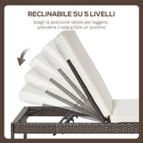 easycomfort easycomfort 3pz componibile 2 lettino prendisole da giardino 60 x 195 x 86cm e 1 tavolino 121 x 40 x 50cm rattan con materassini marrone e bianco crema