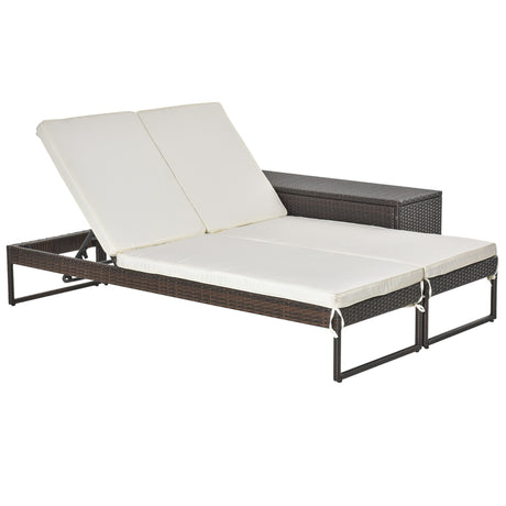 easycomfort easycomfort 3pz componibile 2 lettino prendisole da giardino 60 x 195 x 86cm e 1 tavolino 121 x 40 x 50cm rattan con materassini marrone e bianco crema