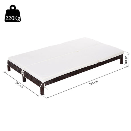 easycomfort easycomfort lettino sdraio prendisole a 2 posti in pe rattan marrone con materassino bianco