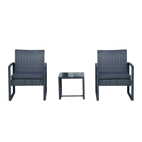 easycomfort easycomfort set mobili in rattan da esterno tavolino con 2 sedie con cuscini nero