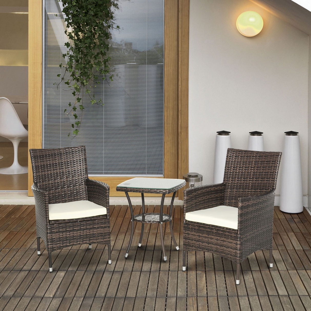 easycomfort easycomfort set poltroncine da giardino in rattan con tavolino marrone
