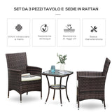 easycomfort easycomfort set poltroncine da giardino in rattan con tavolino marrone