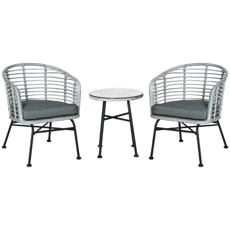 easycomfort set 3pz mobili da giardino in rattan sintetico con 1 tavolino e 2 sedie grigio