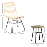 easycomfort set mobili da giardino 3 pezzi con tavolino e sedie in rattan pe poilestere e acciaio per esterni crema