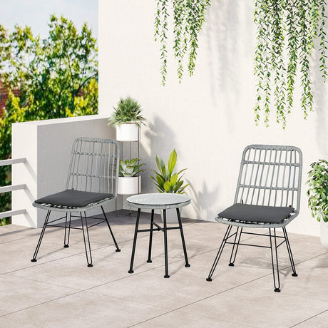 easycomfort set mobili da giardino 3 pezzi con tavolino e sedie in rattan pe poilestere e acciaio per esterni grigio
