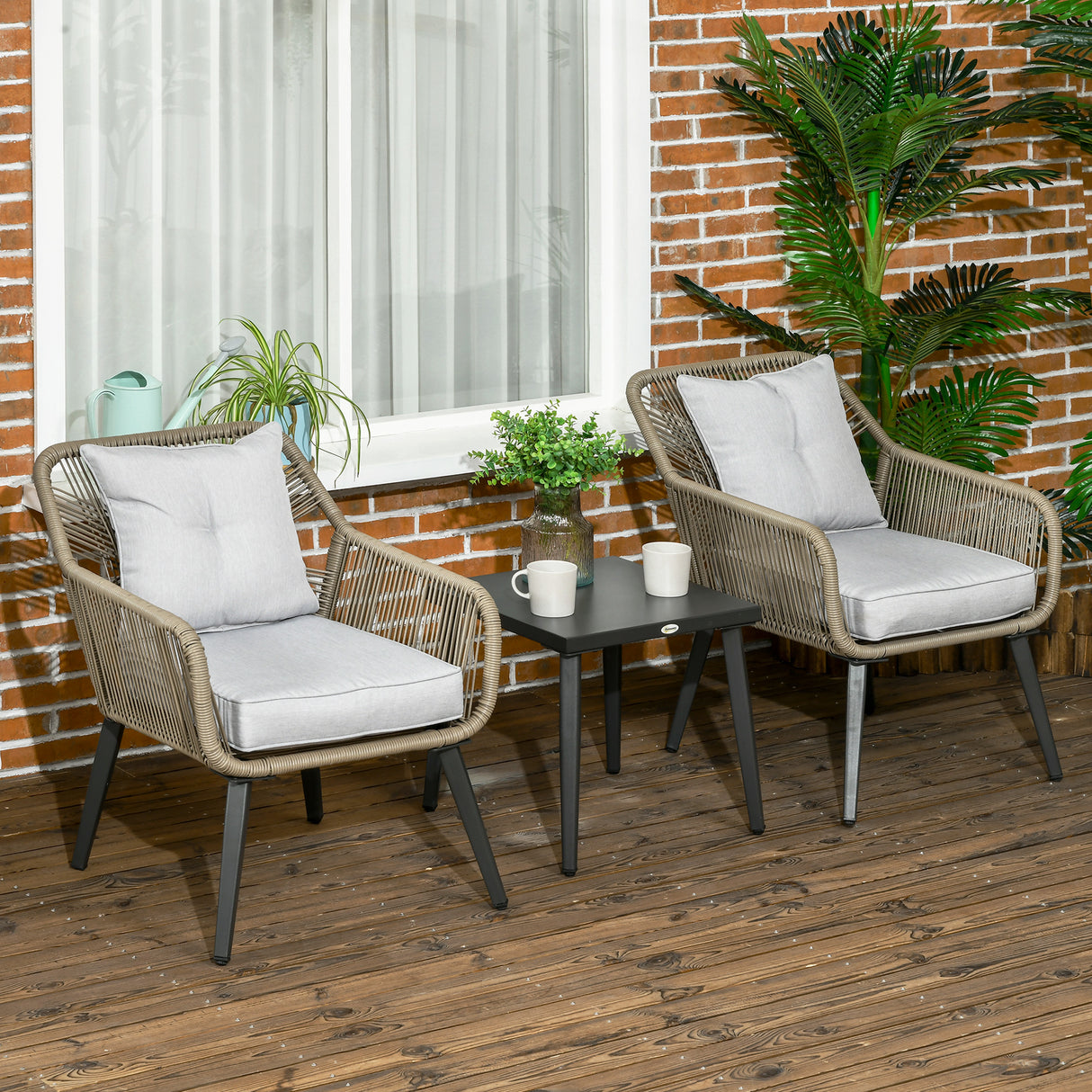 easycomfort set tavolino e sedie da giardino 3 pezzi in rattan pe e acciaio con 2 sedie moderne e 1 tavolino da caffe