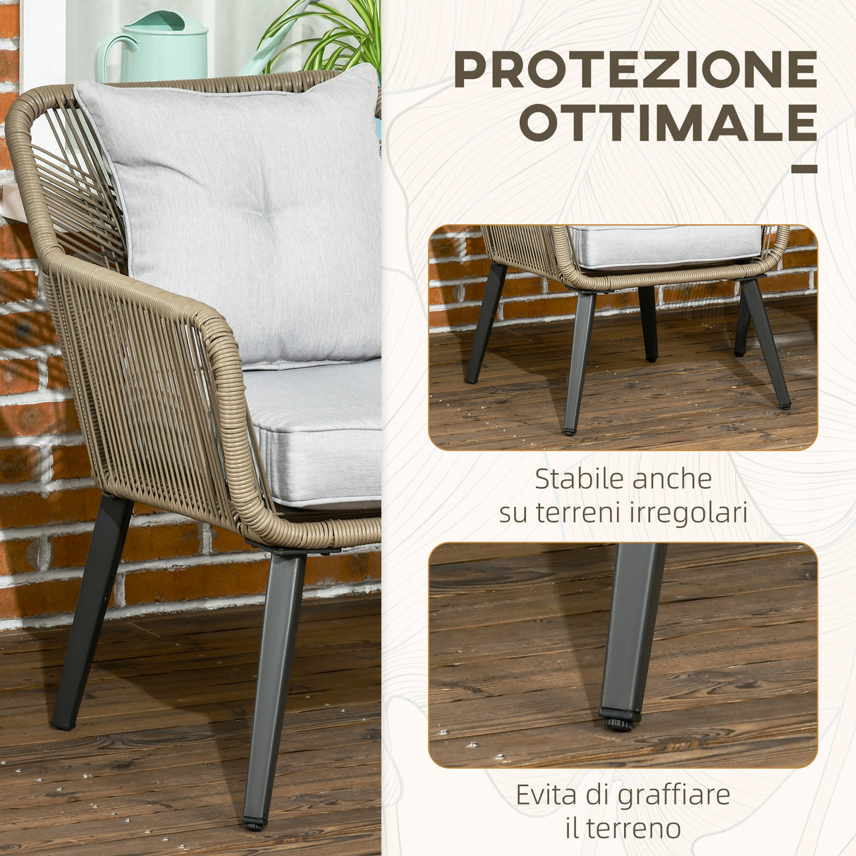 easycomfort set tavolino e sedie da giardino 3 pezzi in rattan pe e acciaio con 2 sedie moderne e 1 tavolino da caffe