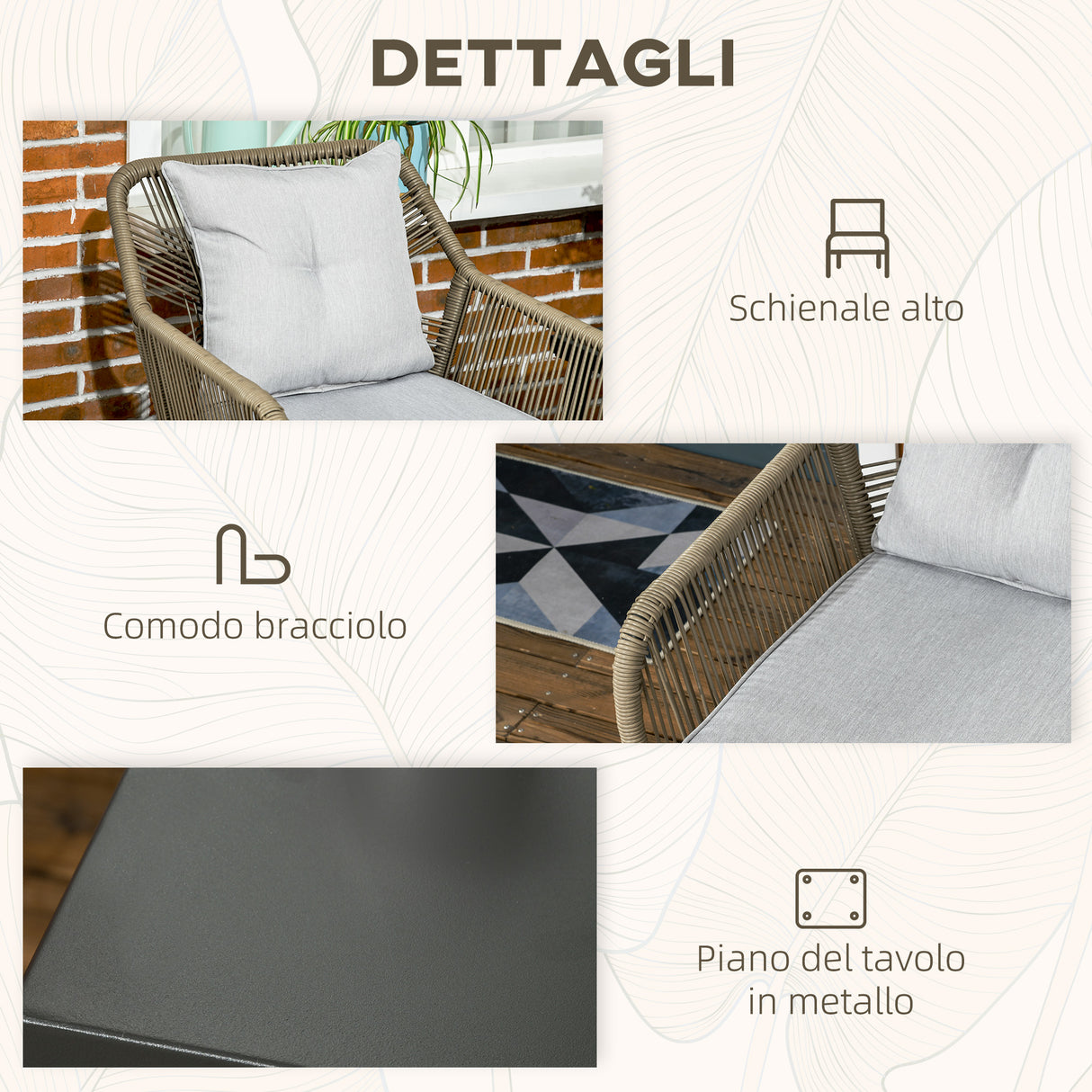 easycomfort set tavolino e sedie da giardino 3 pezzi in rattan pe e acciaio con 2 sedie moderne e 1 tavolino da caffe