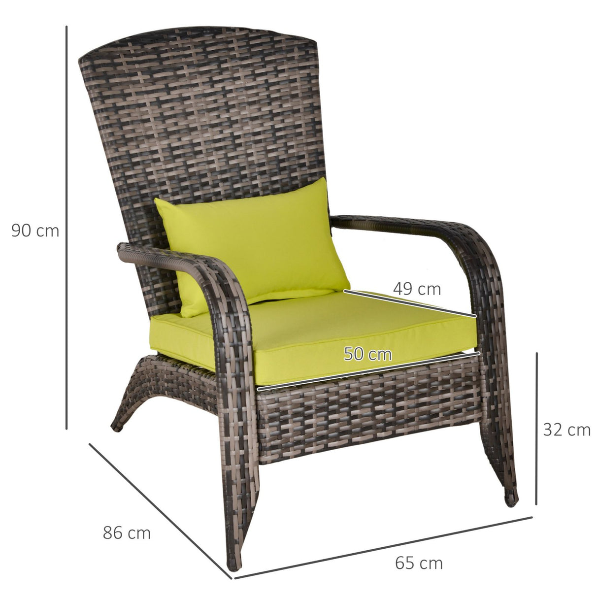 easycomfort poltrona da giardino in pe rattan con braccioli e cuscini imbottiti grigia e verde