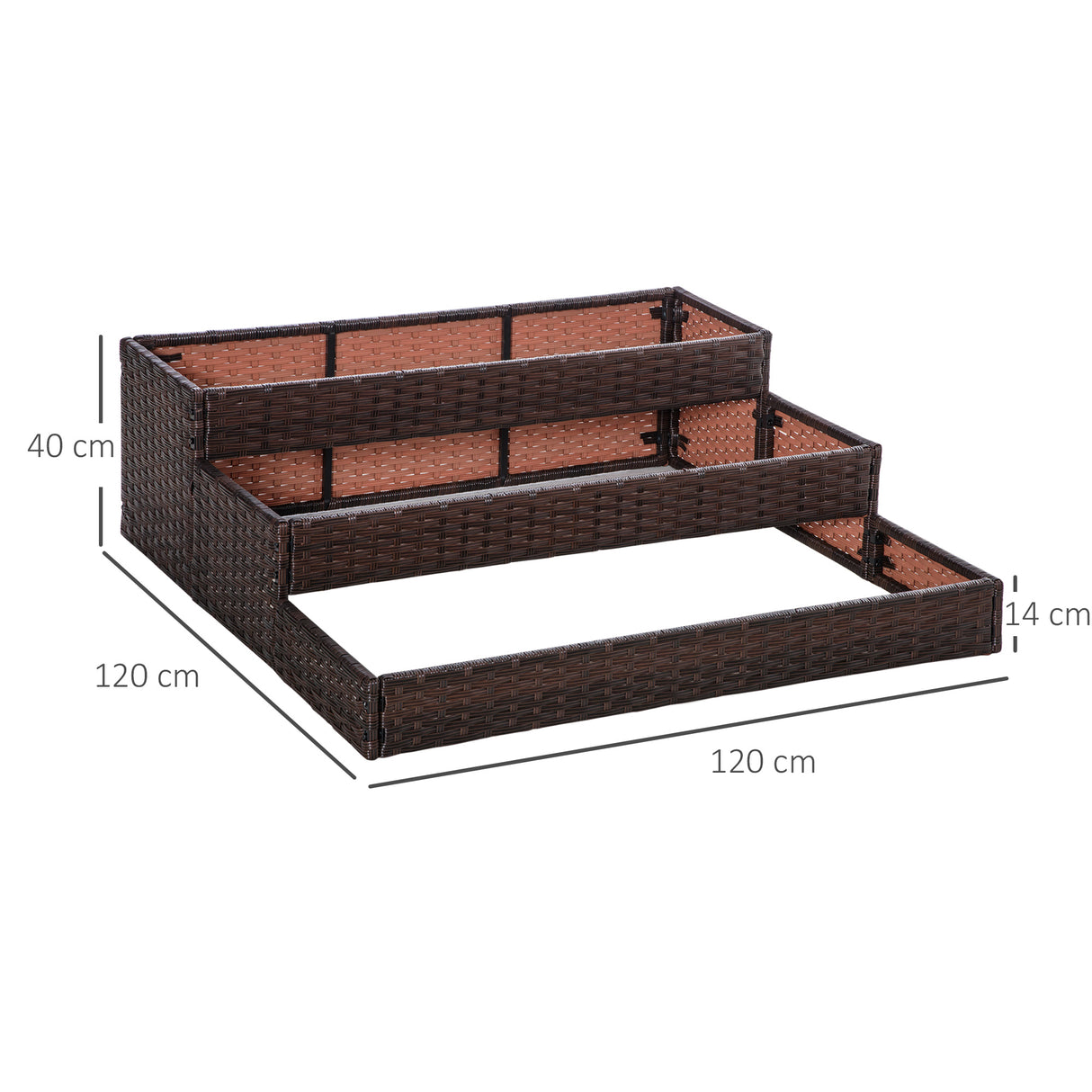 easycomfort easycomfort orto rialzato a 3 livelli in rattan sintetico senza fondo per piante e verdure 120x120x40cm grigio