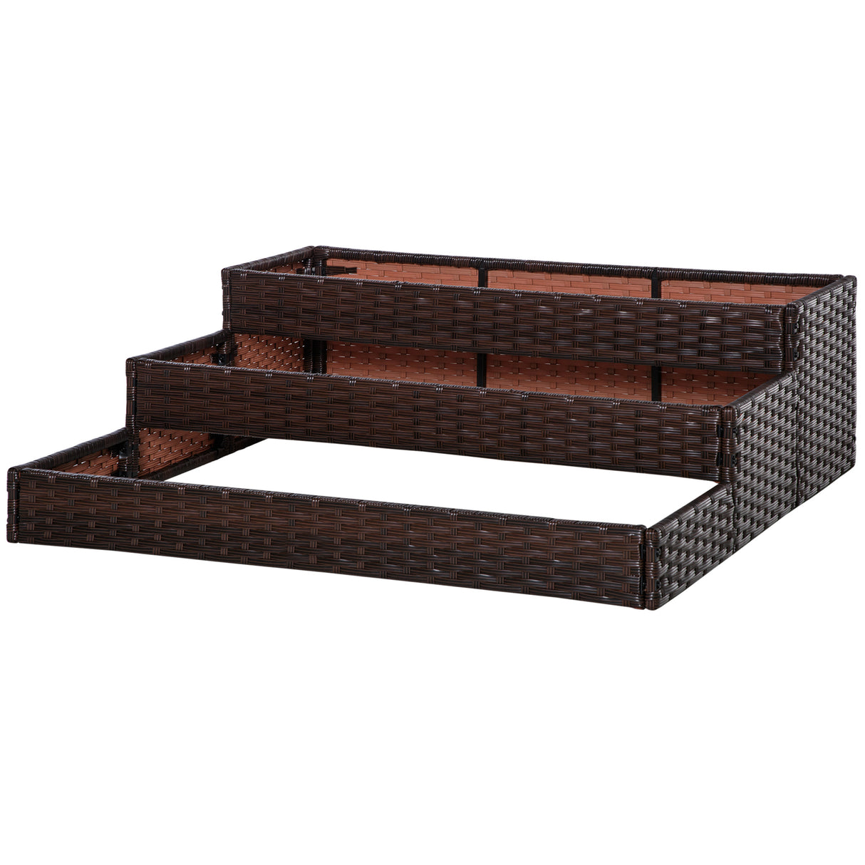 easycomfort easycomfort orto rialzato a 3 livelli in rattan sintetico senza fondo per piante e verdure 120x120x40cm grigio