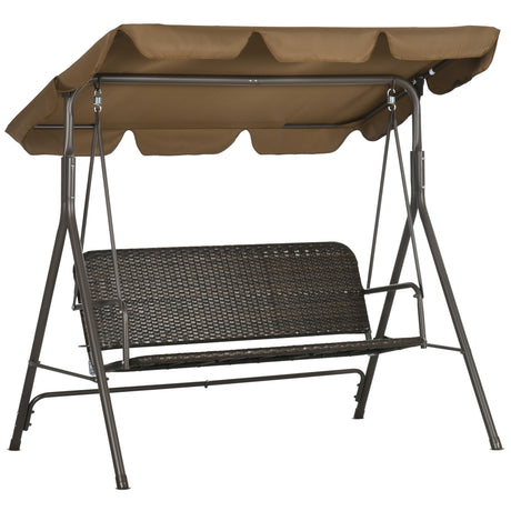 easycomfort dondolo da giardino 3 posti con tettuccio regolabile in rattan pe e acciaio 167x112x153cm