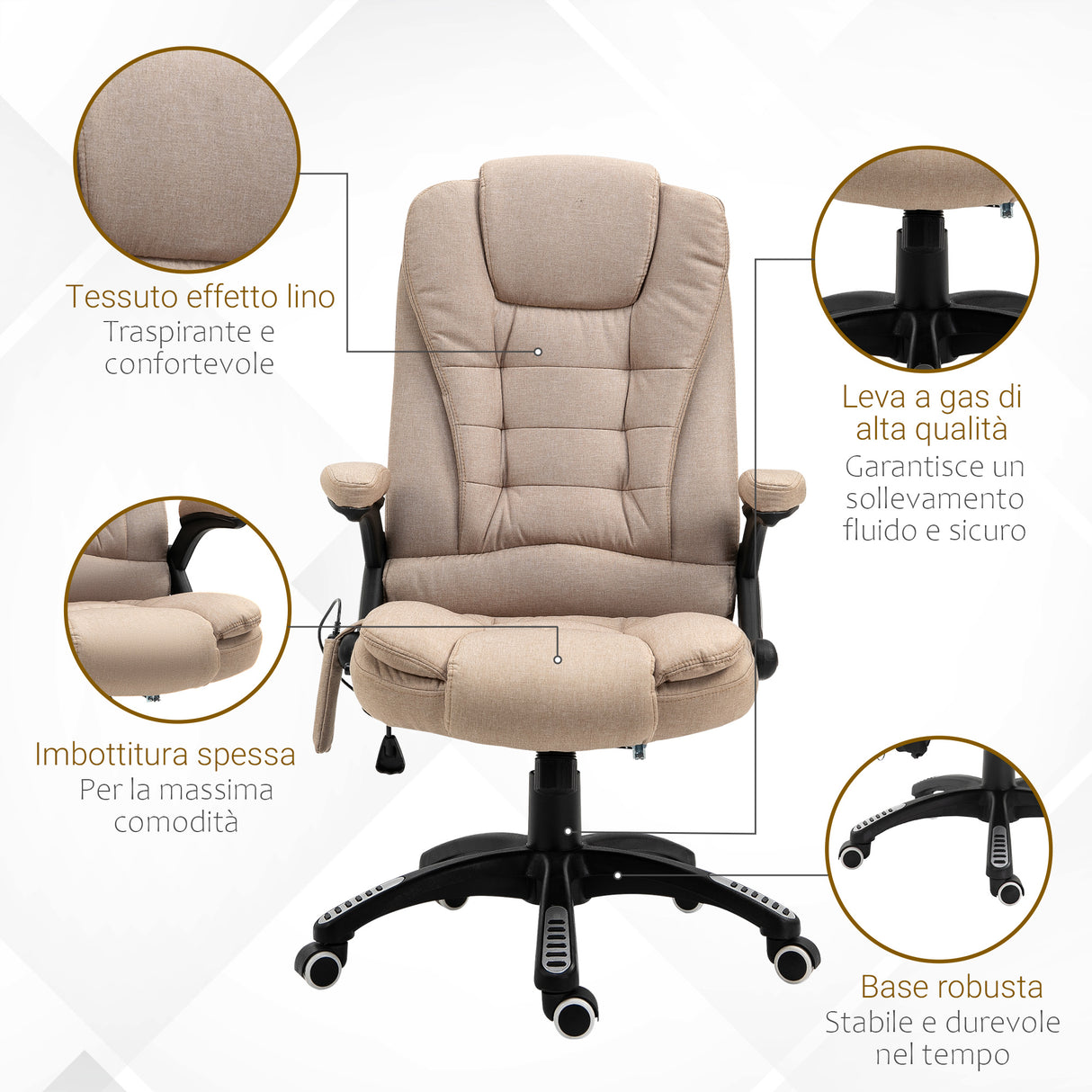 easycomfort easycomfort poltrona da ufficio massaggiante con altezza regolabile 6 punti di massaggio e riscaldamento beige