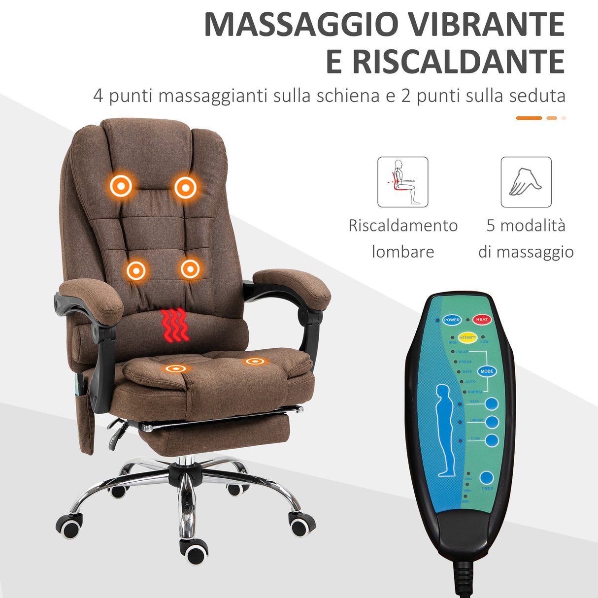 easycomfort easycomfort poltrona da ufficio massaggiante con riscaldamento reclinazione e altezza regolabile marrone