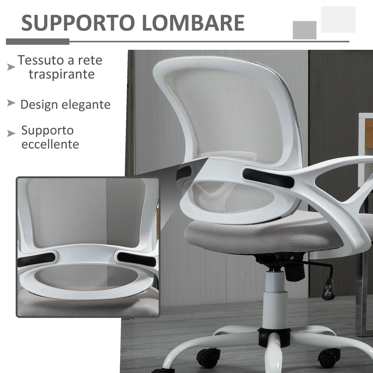 easycomfort easycomfort sedia da ufficio basculante in tessuto a rete grigio sedia da scrivania ergonomica e girevole con altezza regolabile