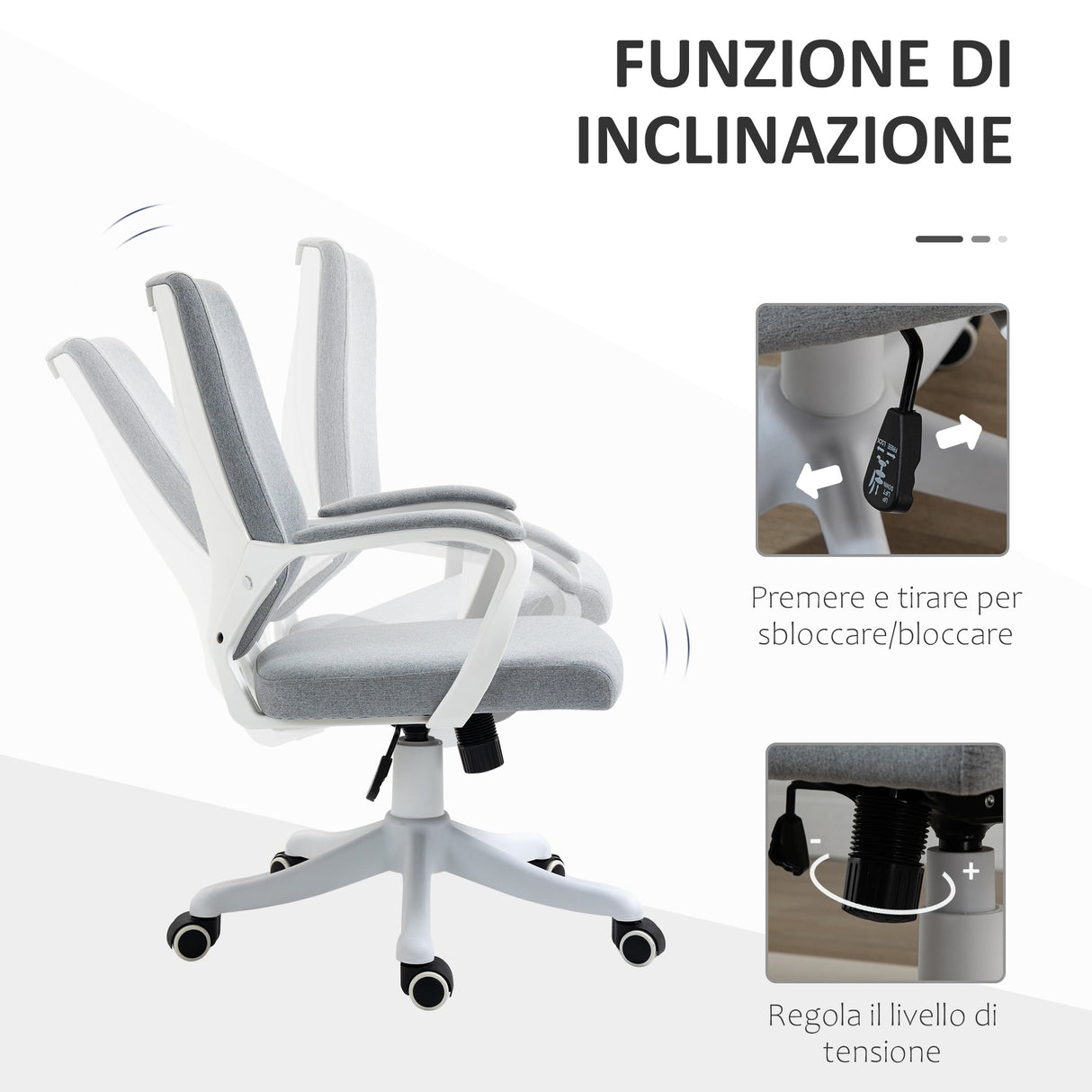 easycomfort easycomfort sedia da ufficio ergonomica altezza regolabile e funzione dondolo poltrona girevole con ruote 62x69x92 100cm grigio bianco