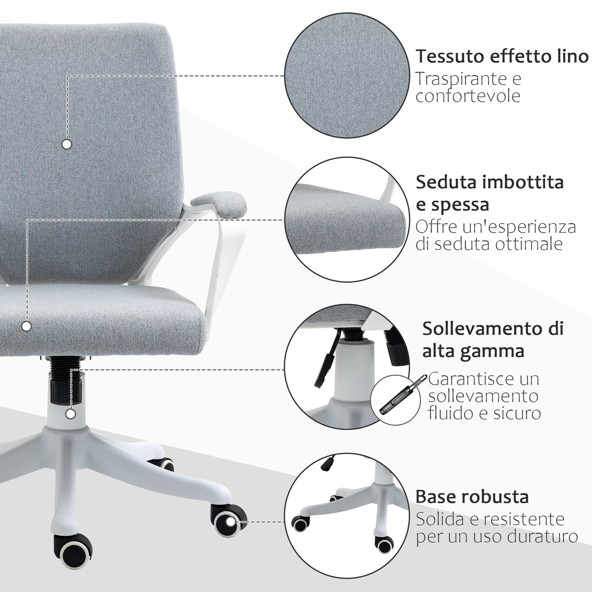 easycomfort easycomfort sedia da ufficio ergonomica altezza regolabile e funzione dondolo poltrona girevole con ruote 62x69x92 100cm grigio bianco
