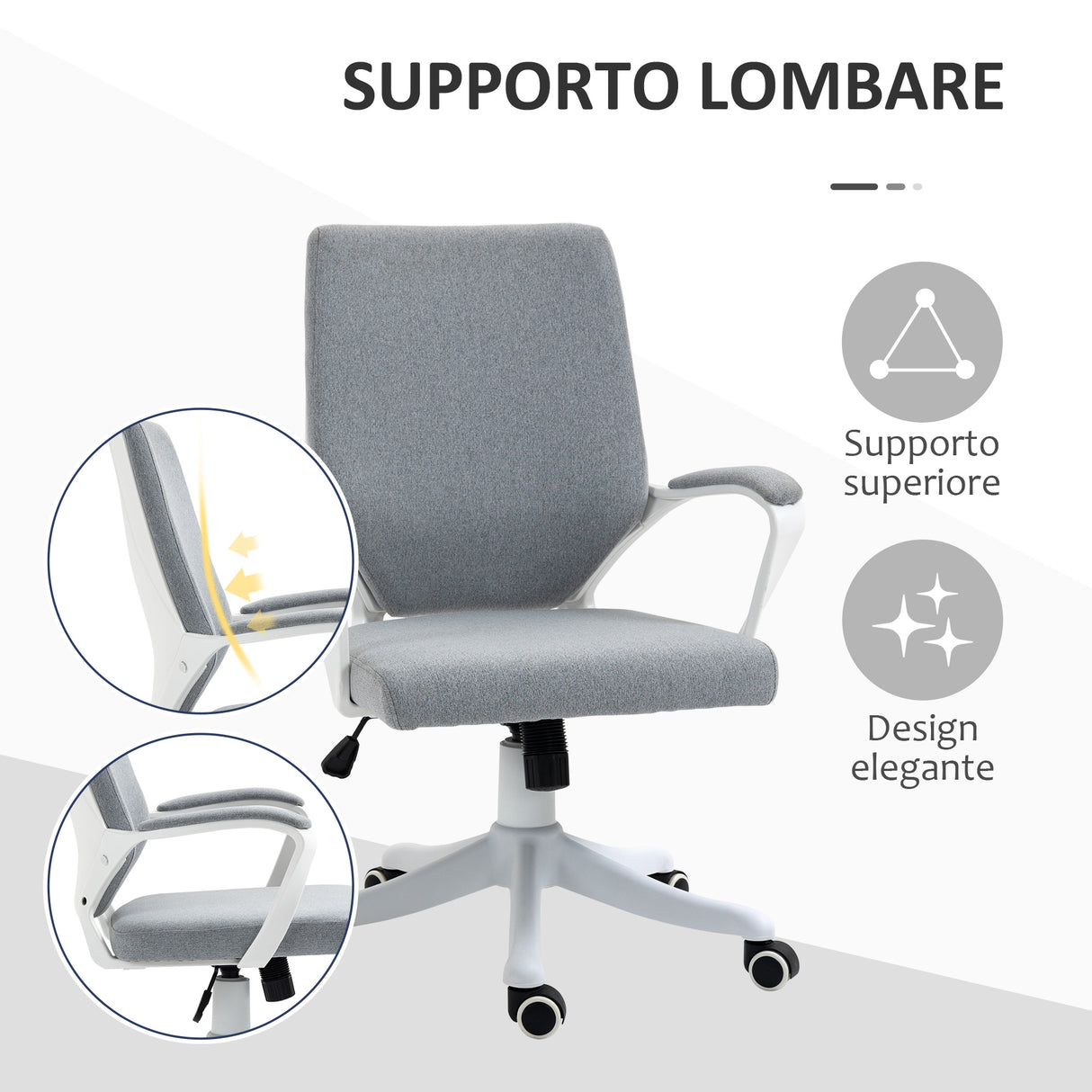 easycomfort easycomfort sedia da ufficio ergonomica altezza regolabile e funzione dondolo poltrona girevole con ruote 62x69x92 100cm grigio bianco