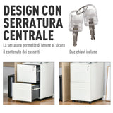 easycomfort easycomfort cassettiera ufficio con ruote schedario portadocumenti a 2 cassetti con serratura e 2 chiavi in acciaio 39x48x67cm bianco
