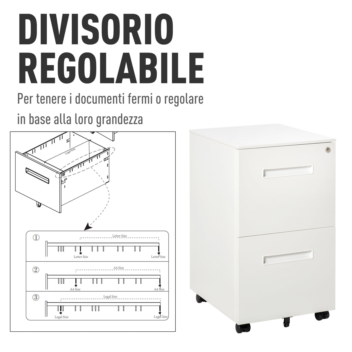 easycomfort easycomfort cassettiera ufficio con ruote schedario portadocumenti a 2 cassetti con serratura e 2 chiavi in acciaio 39x48x67cm bianco