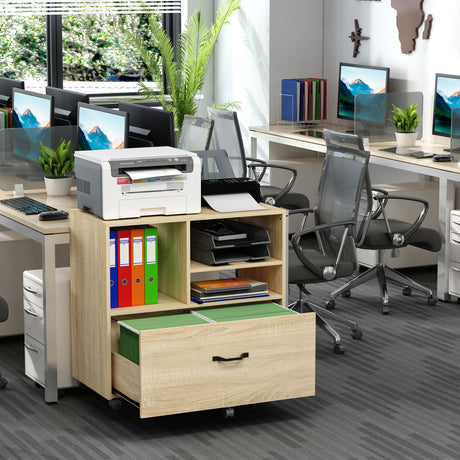 easycomfort mobile multiuso per ufficio porta stampante con 5 ruote e ripiano regolabile 77x40x73cm   legno