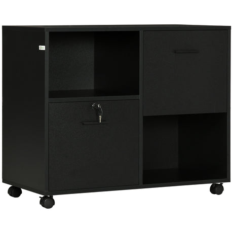 easycomfort easycomfort mobile da ufficio con 2 cassetti porta documenti e ripiani ruote con blocco 80x40x66cm nero