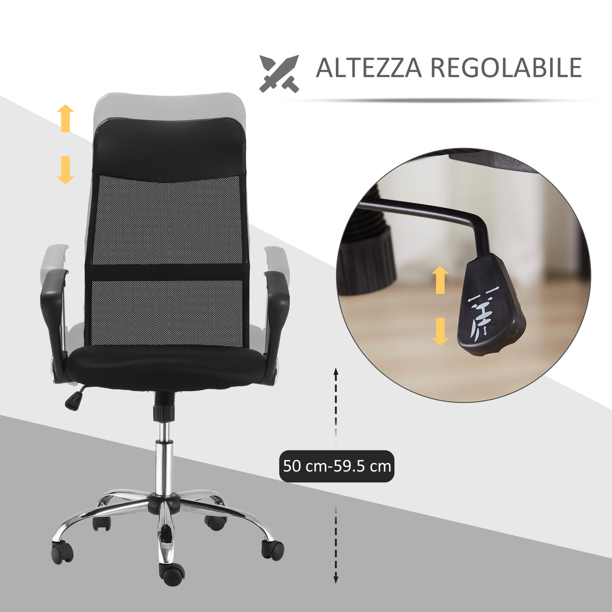 easycomfort easycomfort sedia ergonomica da ufficio girevole e dondolo con ruote altezza regolabile e schienale a rete 63x65x109 119cm nero