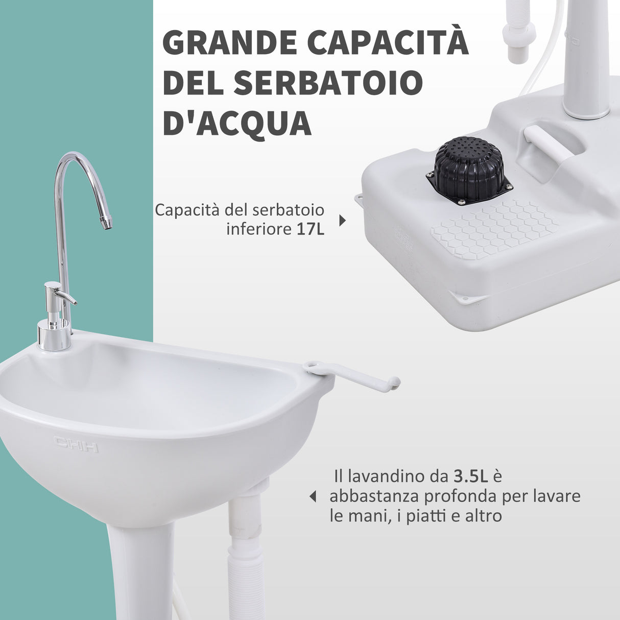easycomfort easycomfort lavabo portatile da campeggio con 2 ruote maniglia serbatoio acqua 17l e serbatoio sapone 3.5l