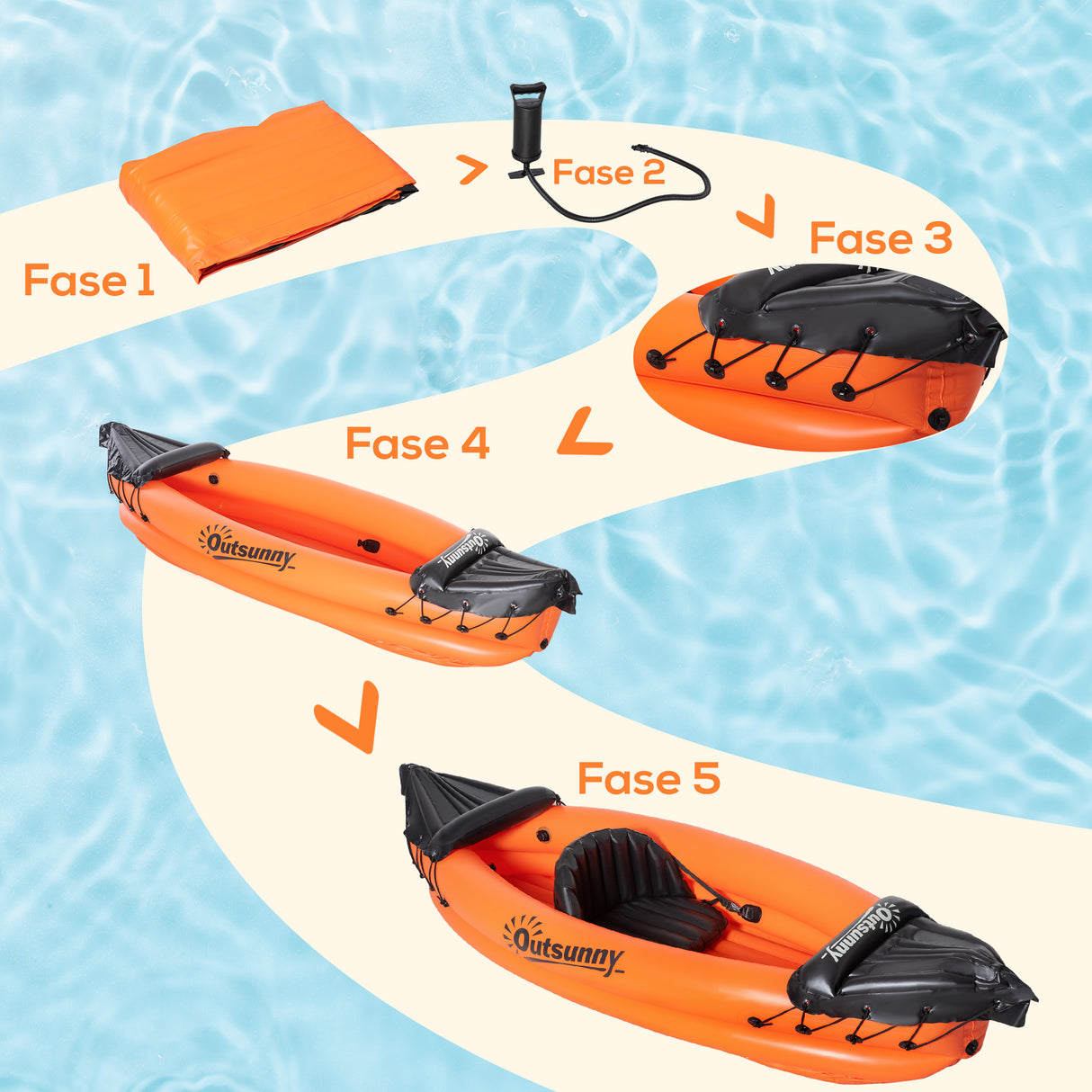 easycomfort canoa gonfiabile 2 posti in pvc con 2 remi in alluminio e accessori arancione