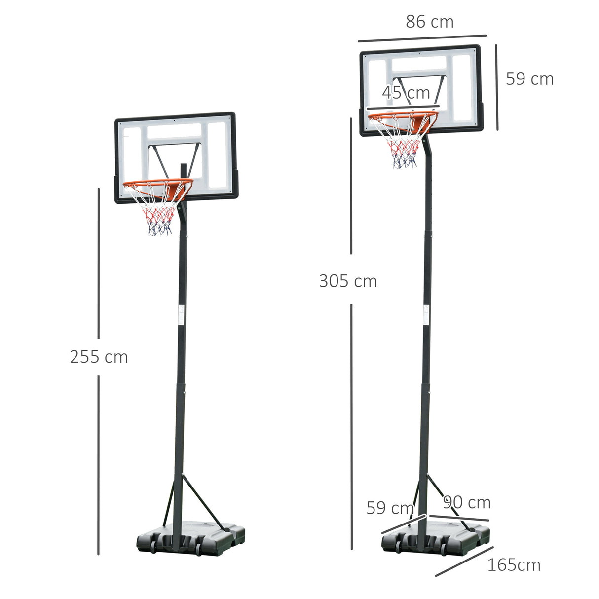 easycomfort easycomfort canestro basket per adulti con altezza regolabile 302 352cm struttura in acciaio pe e pvc nero