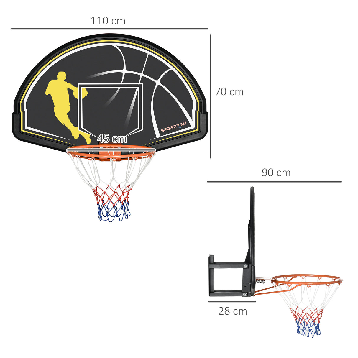 easycomfort canestro basket per bambini e adulti da indoor e outdoor in acciaio e pe 110x90x70 cm nero e giallo 36766