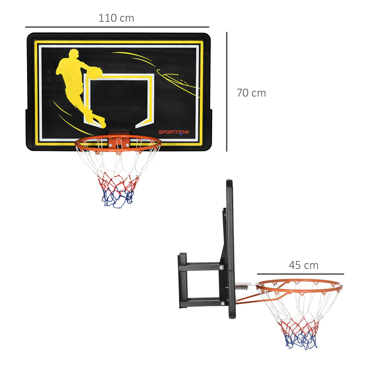 easycomfort canestro basket per bambini e adulti da indoor e outdoor in acciaio e pe 110x90x70 cm nero e giallo