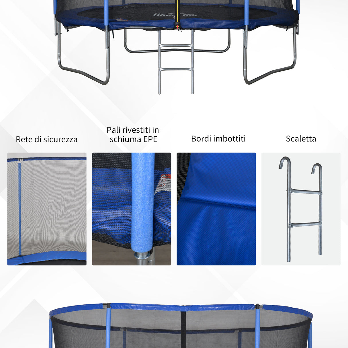 easycomfort easycomfort tappeto elastico per bambini e adulti con rete e bordo imbottito giochi da giardino e casa 244x240cm blu e nero ean 8054144139517