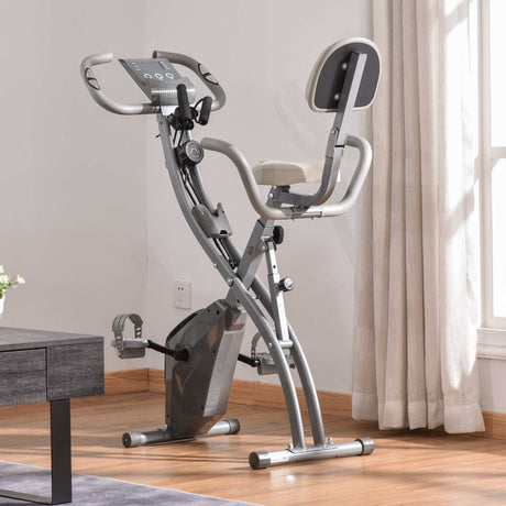 easycomfort easycomfort cyclette pieghevole 2 in 1 resistenza magnetica regolabile 8 livelli bici da fitness con sensore di frequenza cardiaca elastici per braccia schermo lcd volano 2 5kg grigio