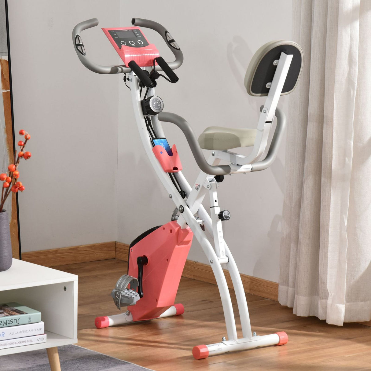 easycomfort cyclette pieghevole 2 in 1 resistenza regolabile su 8 livelli elastici per braccia e schermo lcd 97x51x115cm rosa