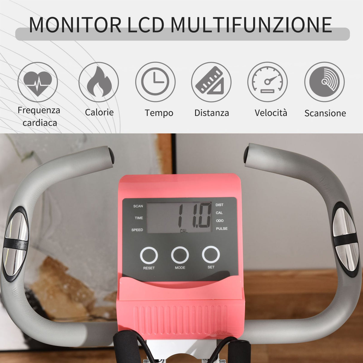 easycomfort cyclette pieghevole 2 in 1 resistenza regolabile su 8 livelli elastici per braccia e schermo lcd 97x51x115cm rosa