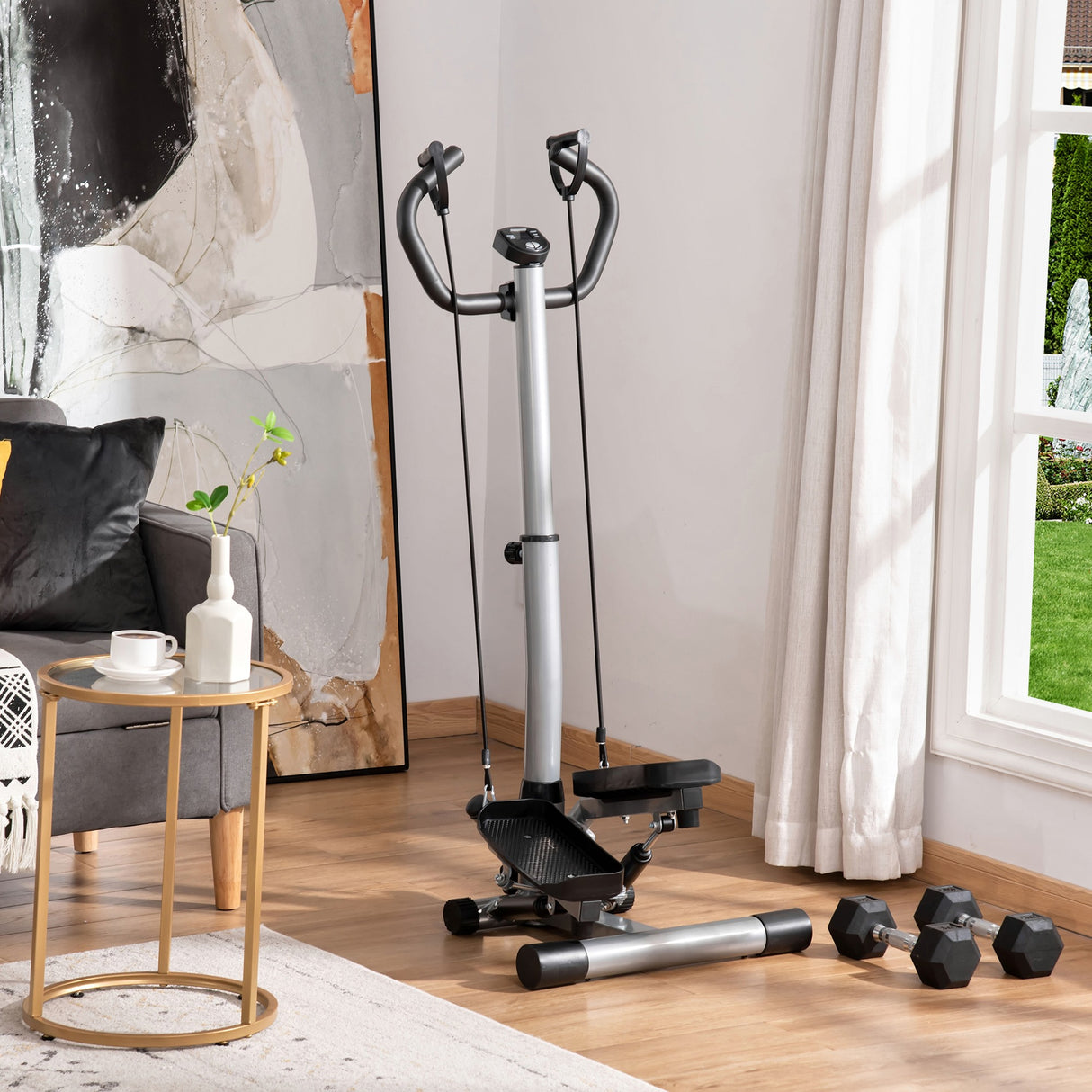 easycomfort easycomfort stepper con manubrio regolabile monitor lcd ed elastici 55x53x118 128cm nero